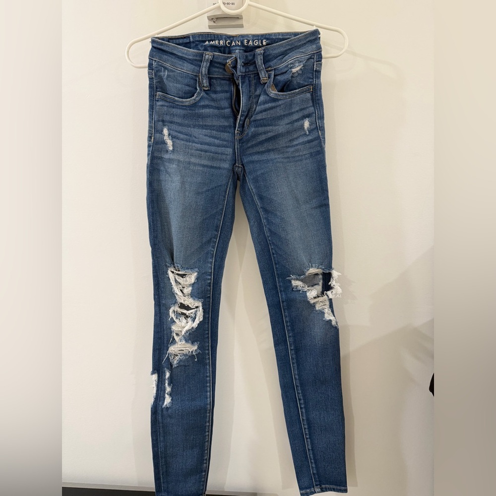 American Eagle Outfitters Ripped Blue Skinny Jeans